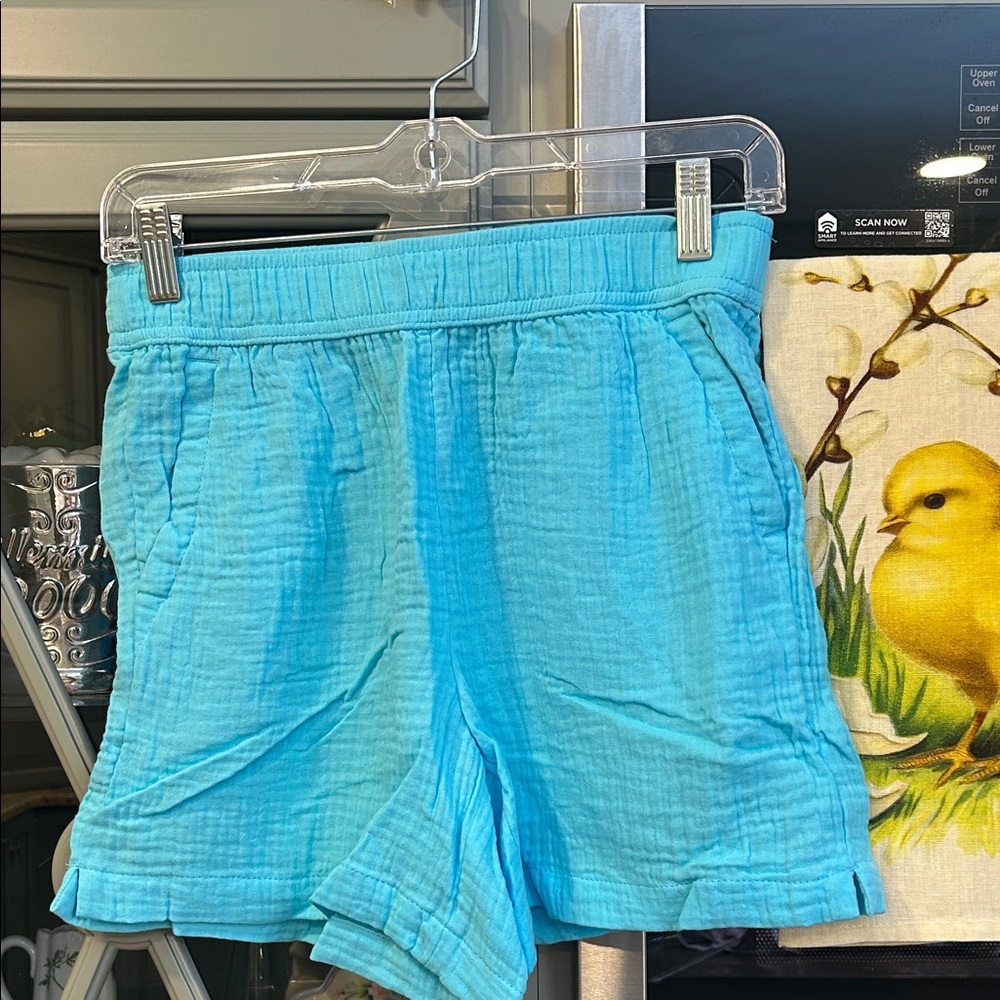Talbots High Waist Crinkle Gauze Aqua Shorts PS
